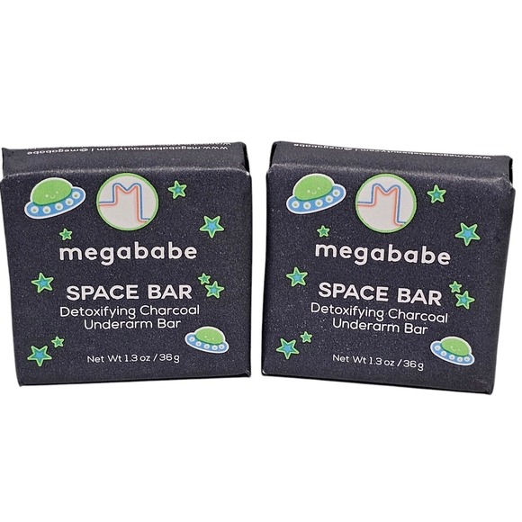 2 x Megababe Space Bar Detoxifying Charcoal Underarm Bar 1.3oz / 36g Travel sz - Picture 2 of 8